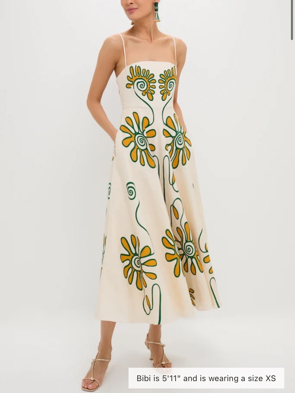 Cala de la Cruz Namur Ivory Delta Dress floral Green & Yellow Motif size XS NWT